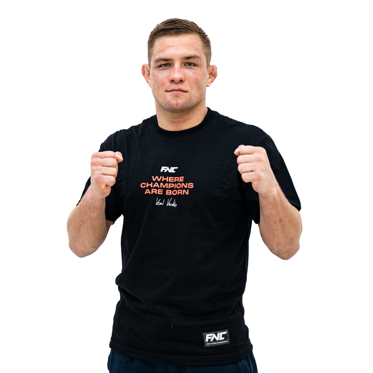 FNC Champions Mentality T-Shirt - Black - worn, guard pose